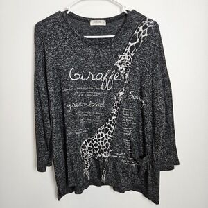 Jess & Jane Knit Top Womens Size S Pullover Giraffe Song Pocket‎ Black White USA